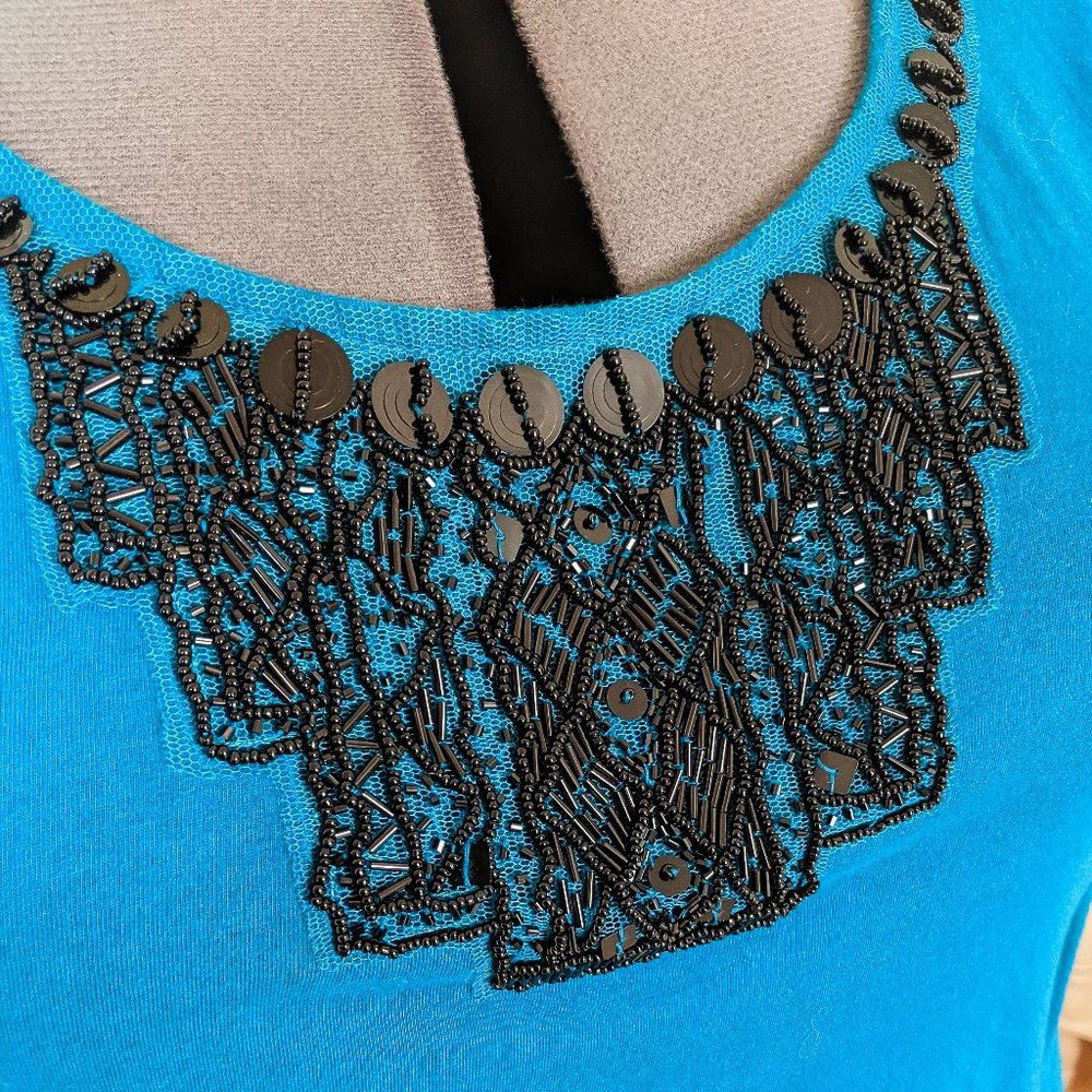 ~*Dana Buchman Teal Beaded Top - Size L*~ - Picture 6 of 10
